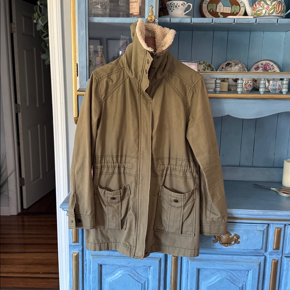 Olive Utility Jacket with Sherpa Collar - Picture 4 of 5